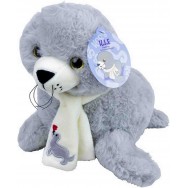 Peluche bébé phoque gris 28 cm avec écharpe