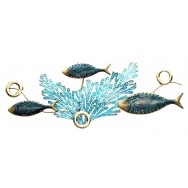 Poissons dans le corail bleu et doré à accrocher 72 cm