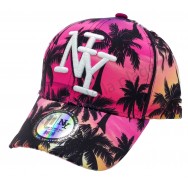 Casquette NY palmiers couché de soleil rose