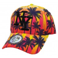 Casquette NY palmiers ciel jaune et rouge étoilé