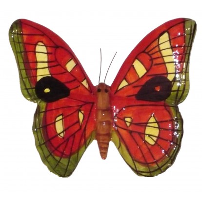 Papillon céramique 23 cm rouge, jaune et vert
