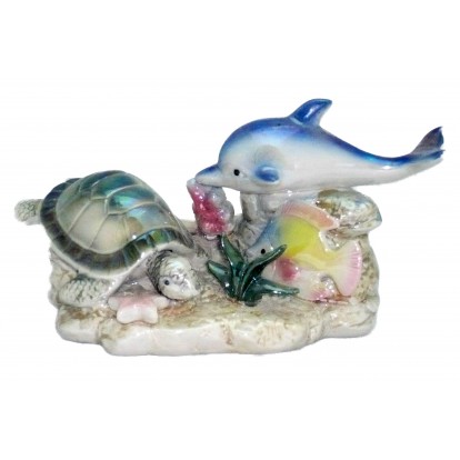 Statuette tortue, dauphin et poisson