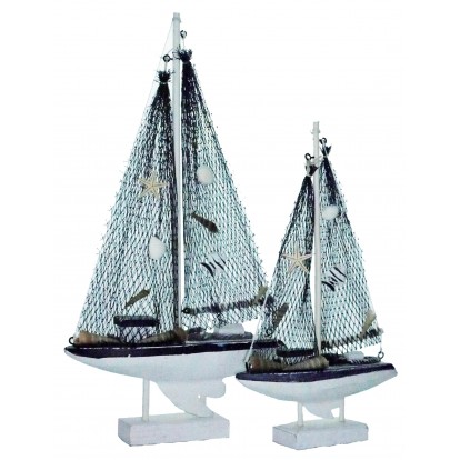 Voilier en bois cérusé 28 cm et 38 cm - Décoration marine.