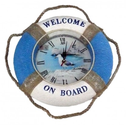 Pendule bouée "Welcome on board" avec la mouette, idée déco et cadeau.