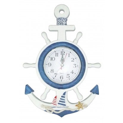 Pendule en bois ancre et roue à accrocher, bateau voiliers.