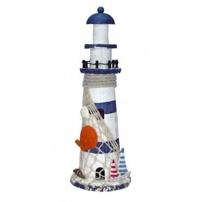 Phare marin en bois 29 cm avec décoration marine
