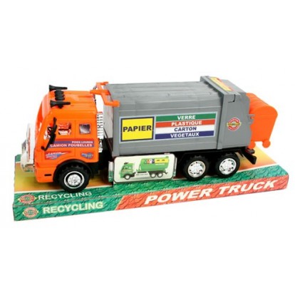 Camion poubelle de recyclage des déchets à friction, taille 28 cm, jouet.