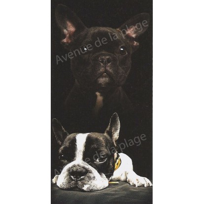 Serviette de plage bulldog français, drap de bain bouledogue.