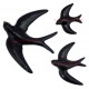 Set de 3 hirondelles noires en faïence à accrocher au mur, décoration de jardin.