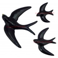 Set de 3 hirondelles noires en faïence