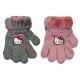 Gants Hello Kitty fausse fourrure gris et rose.