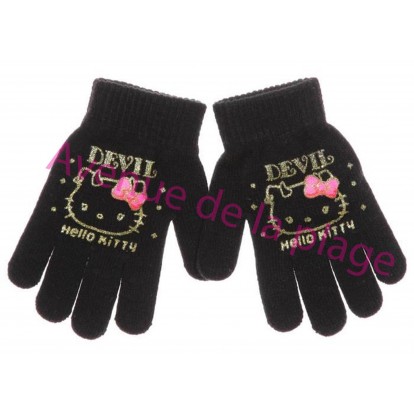 Gants Hello Kitty à paillettes Démon, couleur noir.