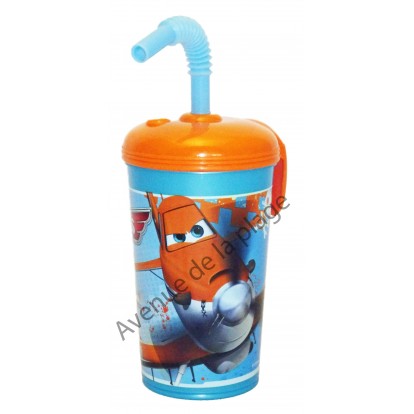 Verre avec paille Disney Planes + prénom, côté Dusty.