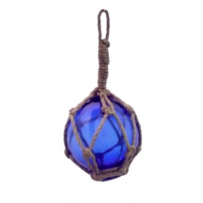Flotteur en verre bleu 12 cm, décoration marine.