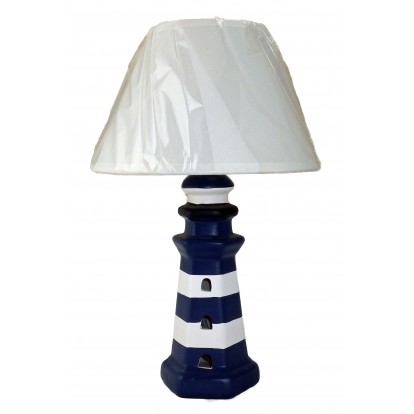 Lampe phare céramique 32 cm abat jour blanc.