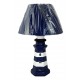 Lampe phare céramique 32 cm abat jour bleu.