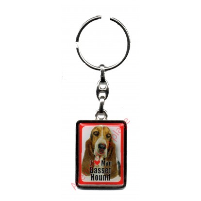 Porte clef métal J'aime mon Basset Hound
