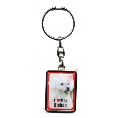 Porte clef chien J'aime mon Bichon