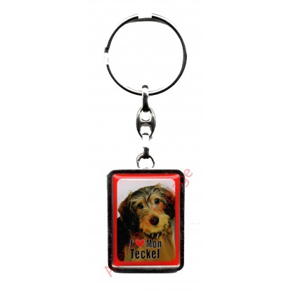 Porte clef chien J'aime mon Teckel à poil dur.