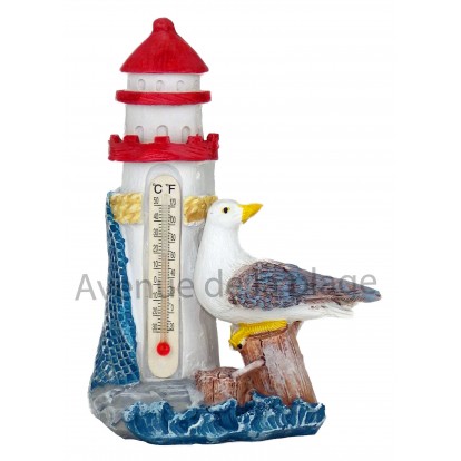 Thermomètre phare et mouette 14 cm rouge.