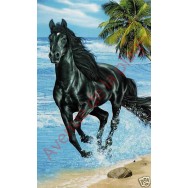 Serviette de plage microfibre "Cheval noir sur la plage"