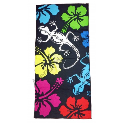 Serviette de plage Lézard et fleurs d'hibiscus