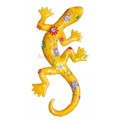 Lézard mural jaune 22 cm en résine