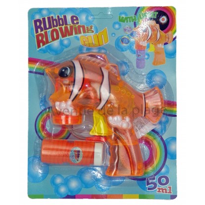 Pistolet à bulles de savon poisson clown orange fluo.