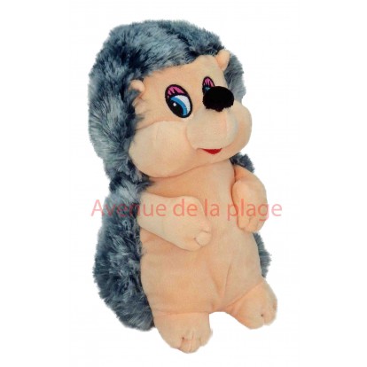 Peluche hérisson assis 25 cm gris.