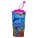 Verre avec paille dauphin 3D, rose.