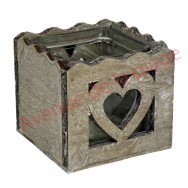 Photophore coeur simple en bois naturel.