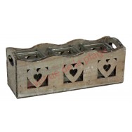 Photophore coeur triple en bois naturel.