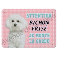 Pancarte métal Attention au chien - Bichon Frisé