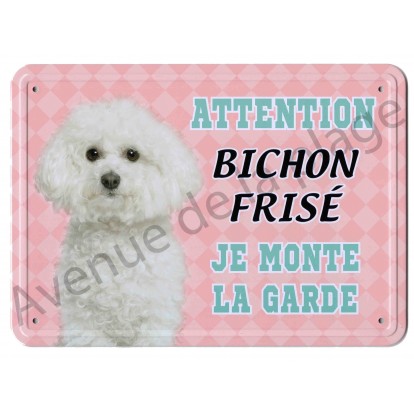 Pancarte métal Attention au chien - Bichon Frisé