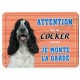 Pancarte métal Attention au chien - Cocker noir et blanc