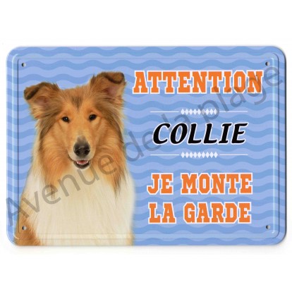 Pancarte métal Attention au chien - Collie