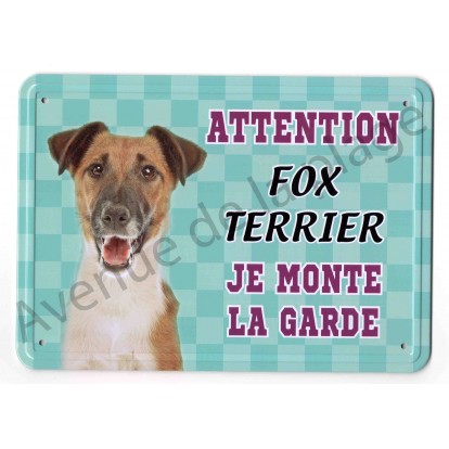 Pancarte métal Attention au chien - Fox Terrier