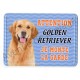 Pancarte métal Attention au chien bleue - Golden Retriever