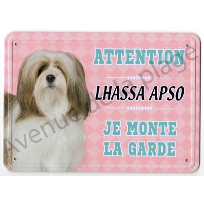 Pancarte métal Attention au chien - Lhassa Apso