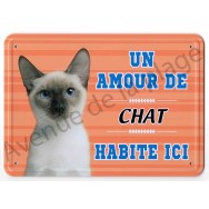 Pancarte métal : Un amour de chat siamois habite ici