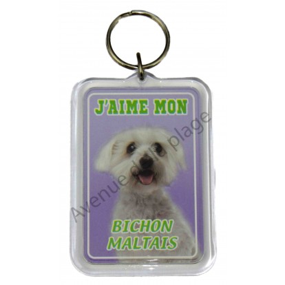 Porte clé J'aime mon chien - Bichon Maltais