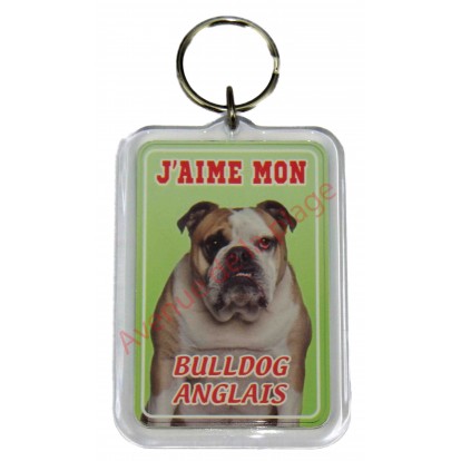 Porte clé J'aime mon chien - Bulldog Anglais