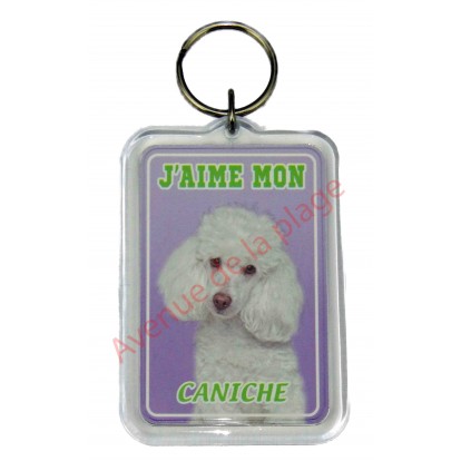 Porte clé J'aime mon chien - Caniche blanc