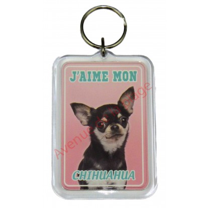 Porte clé J'aime mon chien - Chihuahua tricolore
