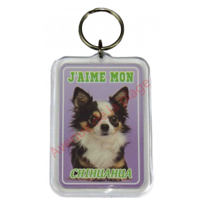 Porte clé J'aime mon chien - Chihuahua à poil long