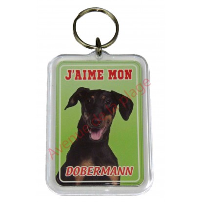 Porte clé J'aime mon chien - Dobermann