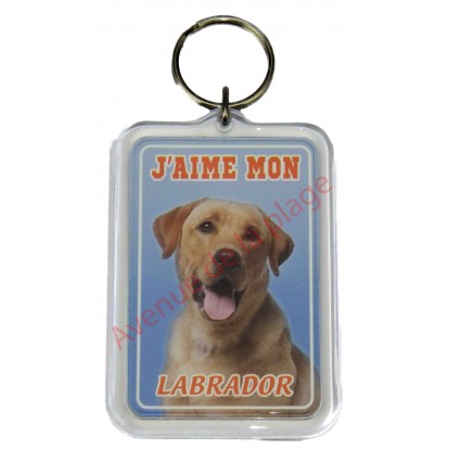 Porte clé J'aime mon chien - Labrador Jaune