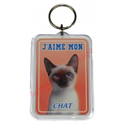 Porte clé J'aime mon chat siamois