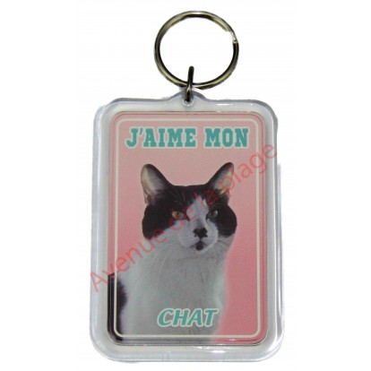 Porte clé J'aime mon chat noir et blanc
