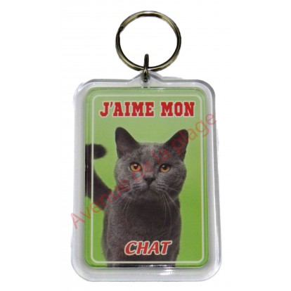 Porte clé J'aime mon chat gris